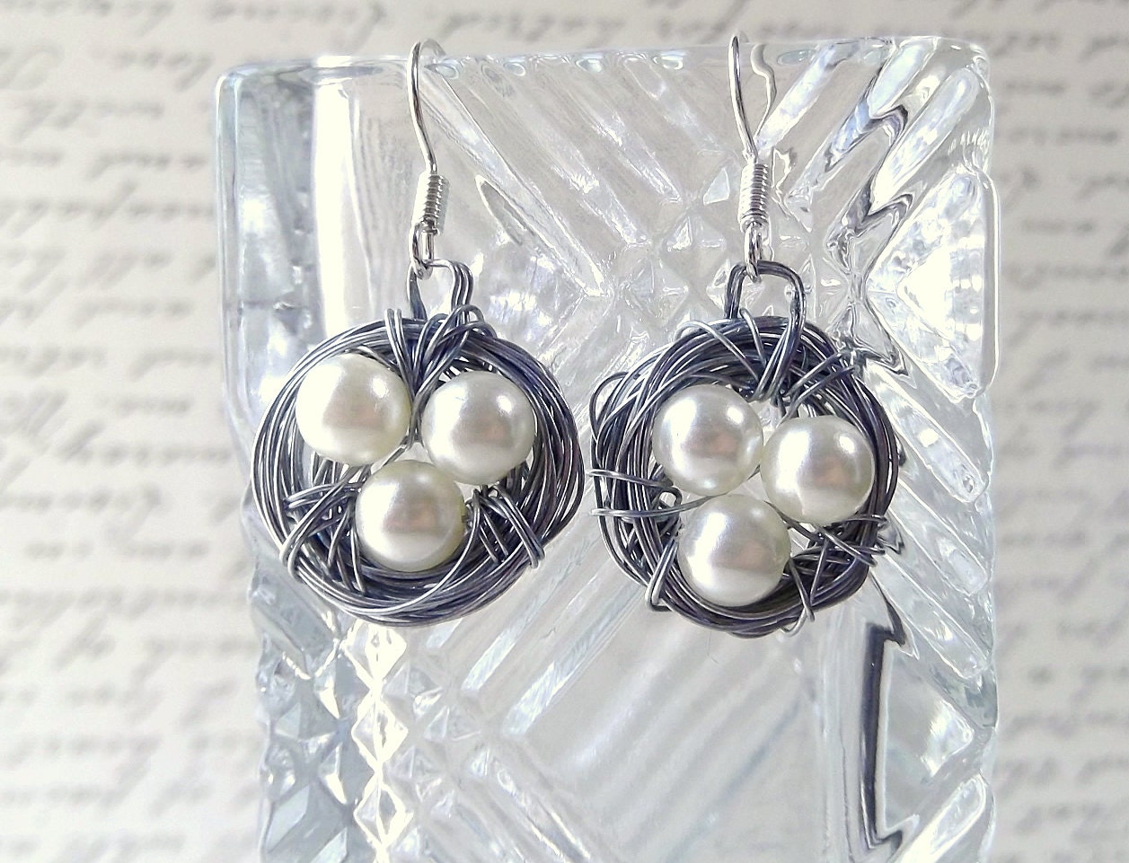 Birds Nest Earrings - Nature Jewelry - Wire Wrapped Earrings - Wire Wrapped Nest - Dangle Nest Earrings - Birds Egg Nest