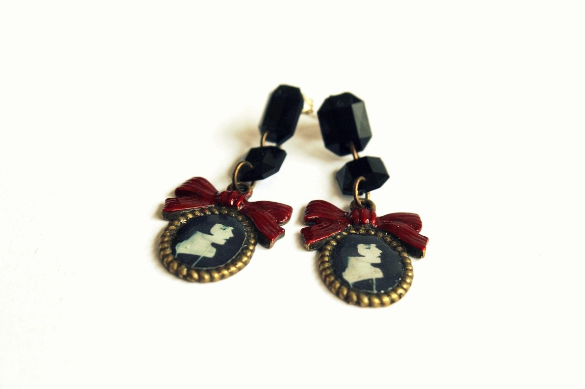 Louise Brooks Movie Star Red Bow Earrings