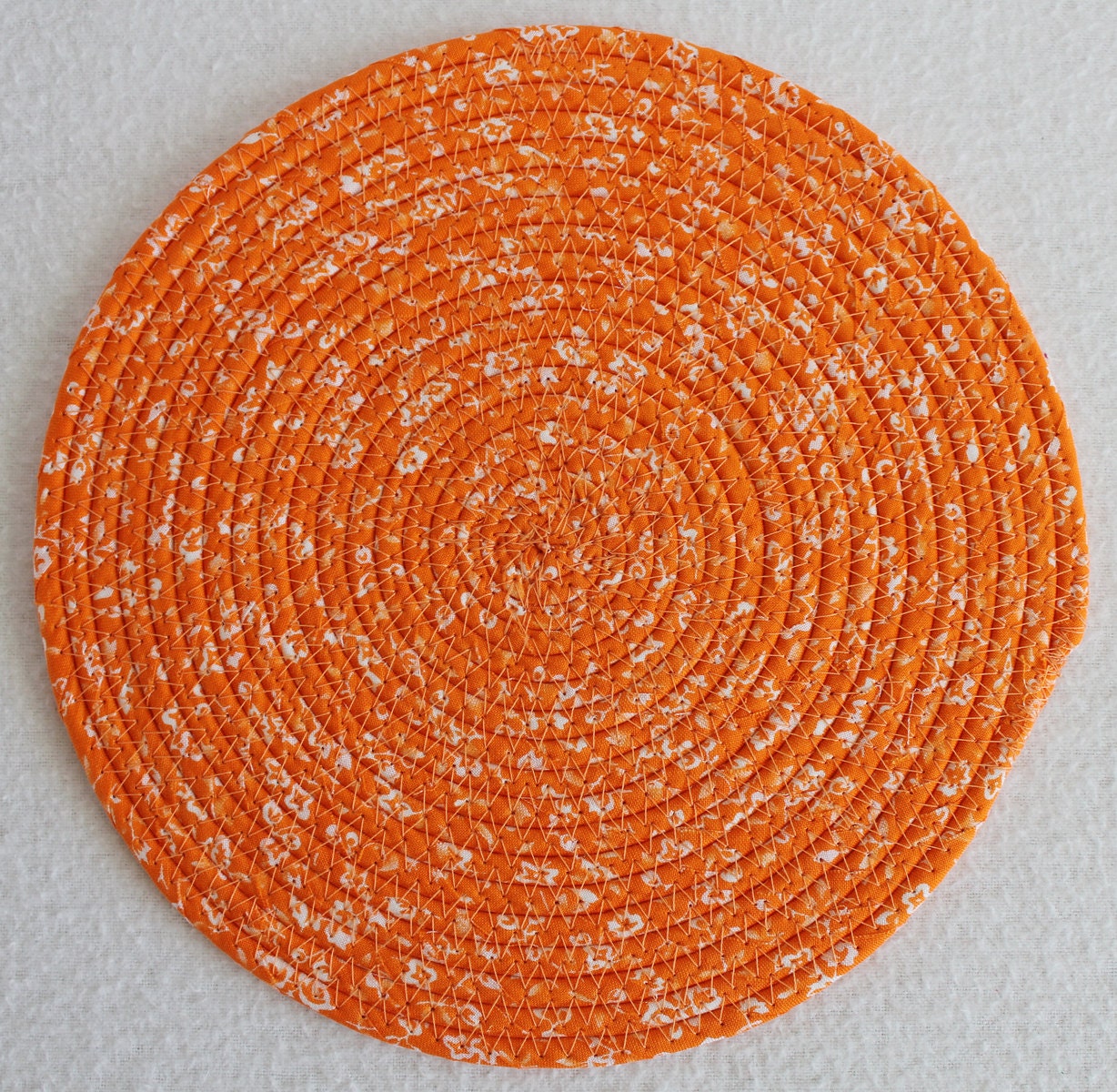 Orange Round Fabric Coiled Mat / Mug Rug / Trivet / Hot Pad by PrairieThreads
