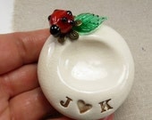 Personalized newlywed ring dish, Lady bug ring holder, custom engagement bowl