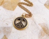 Peace Sign Necklace, Gold Plated Peace Sign Charm on a Gold Cable Chain