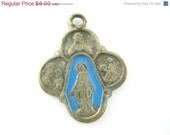 On Sale 25% Off Vintage Blue Enamel 8 Way Catholic Medal Cross - Sacred Heart, Miraculous Medal, St Christopher, St. Joseph KK77