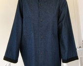 vtg YOHJI YAMMAMOTO 1990s avant garde denim swing coat with black cotton trim