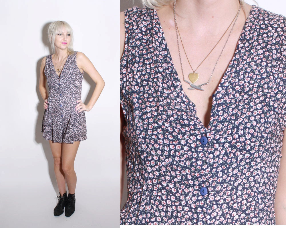 Vintage 90s Ditsy Grunge Floral Romper Dress