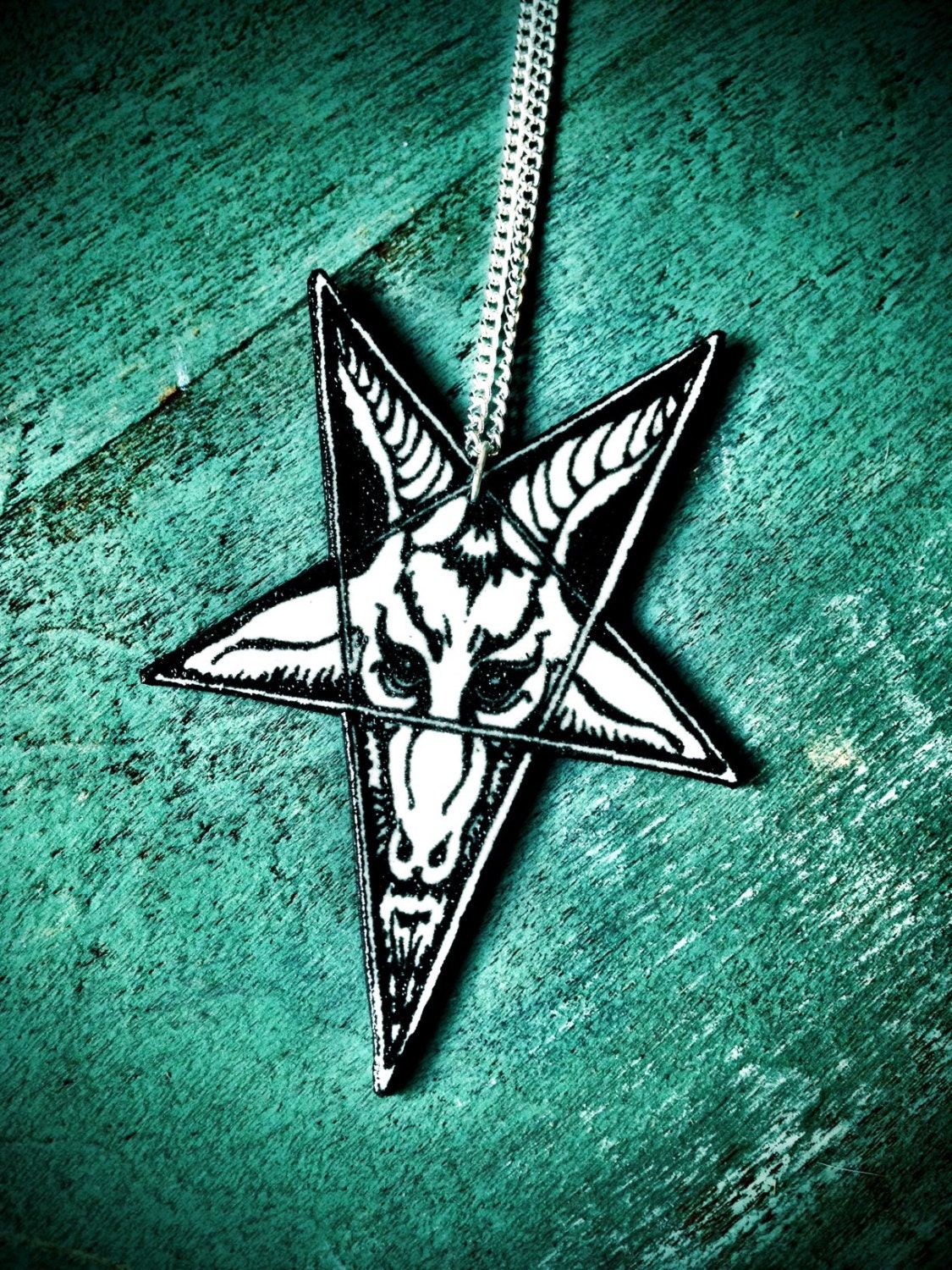 baphomet goat pentagram necklace black dark star pendant goat head occult with silver plated chain NEW