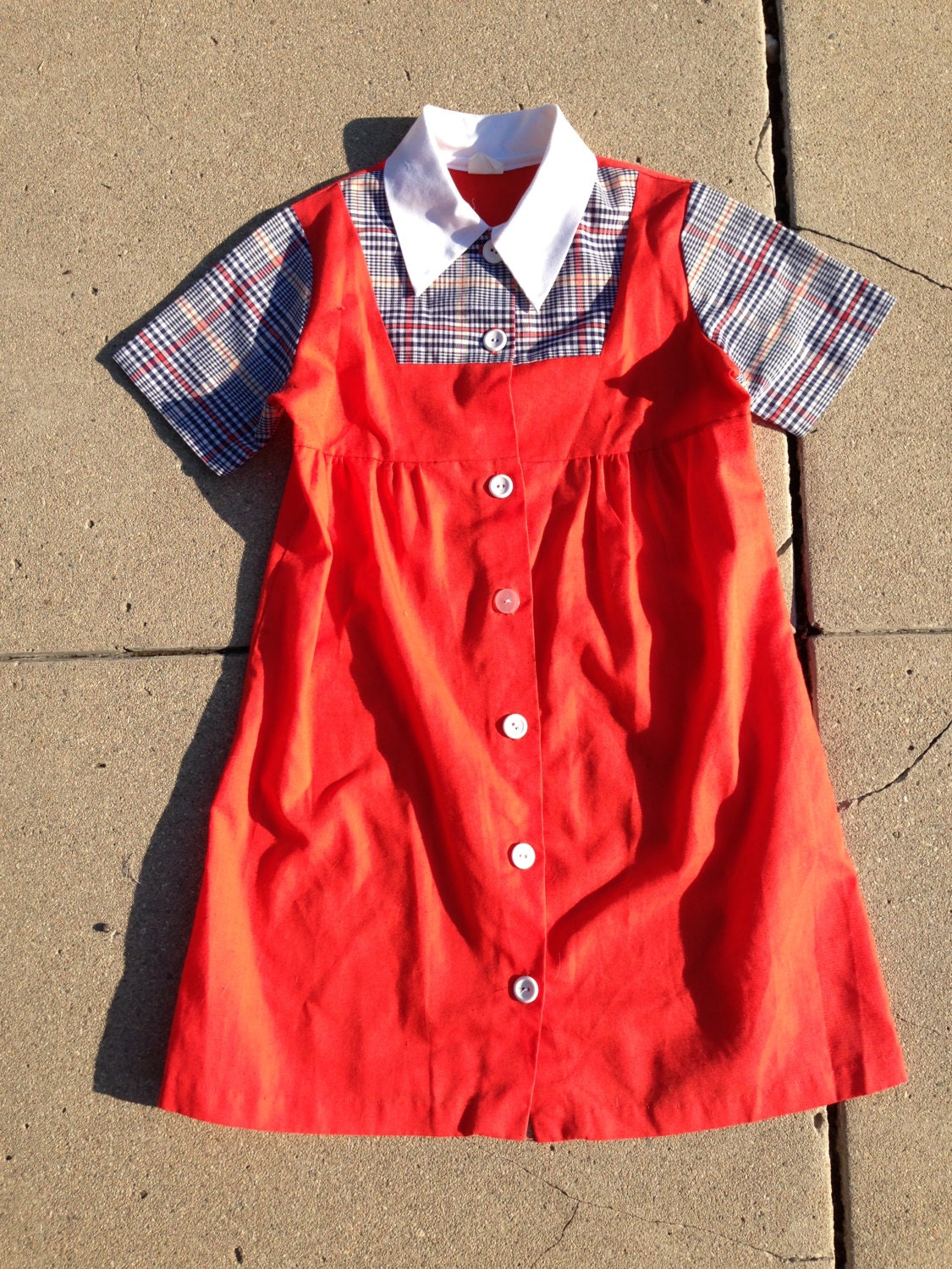 60s MOD scooter plaid shirt MINI DRESS red summer shift