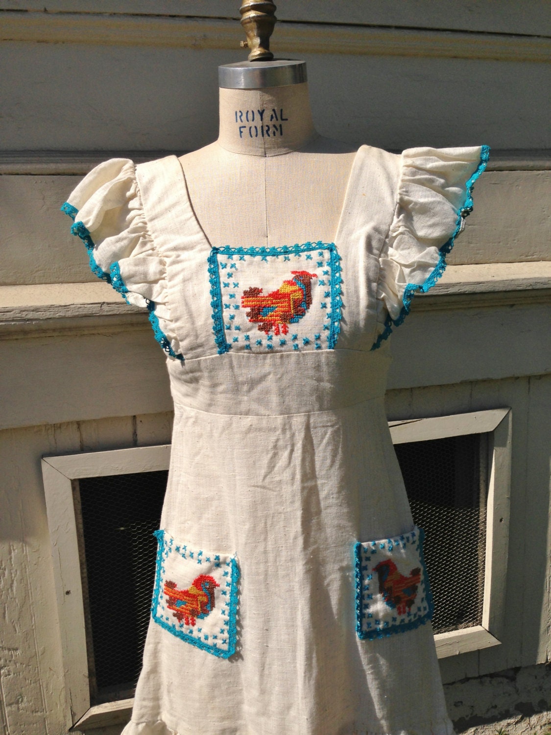 Chicken Mexican prarie 60s APRON DRESS ruffle pinafore