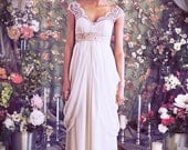 French Lace Cap Sleeve Empire Waist Sweetheart Neckline Wedding gown,Illusion Neckline, Layered Chiffon Skirt, The "Isabella" Gown by Schone