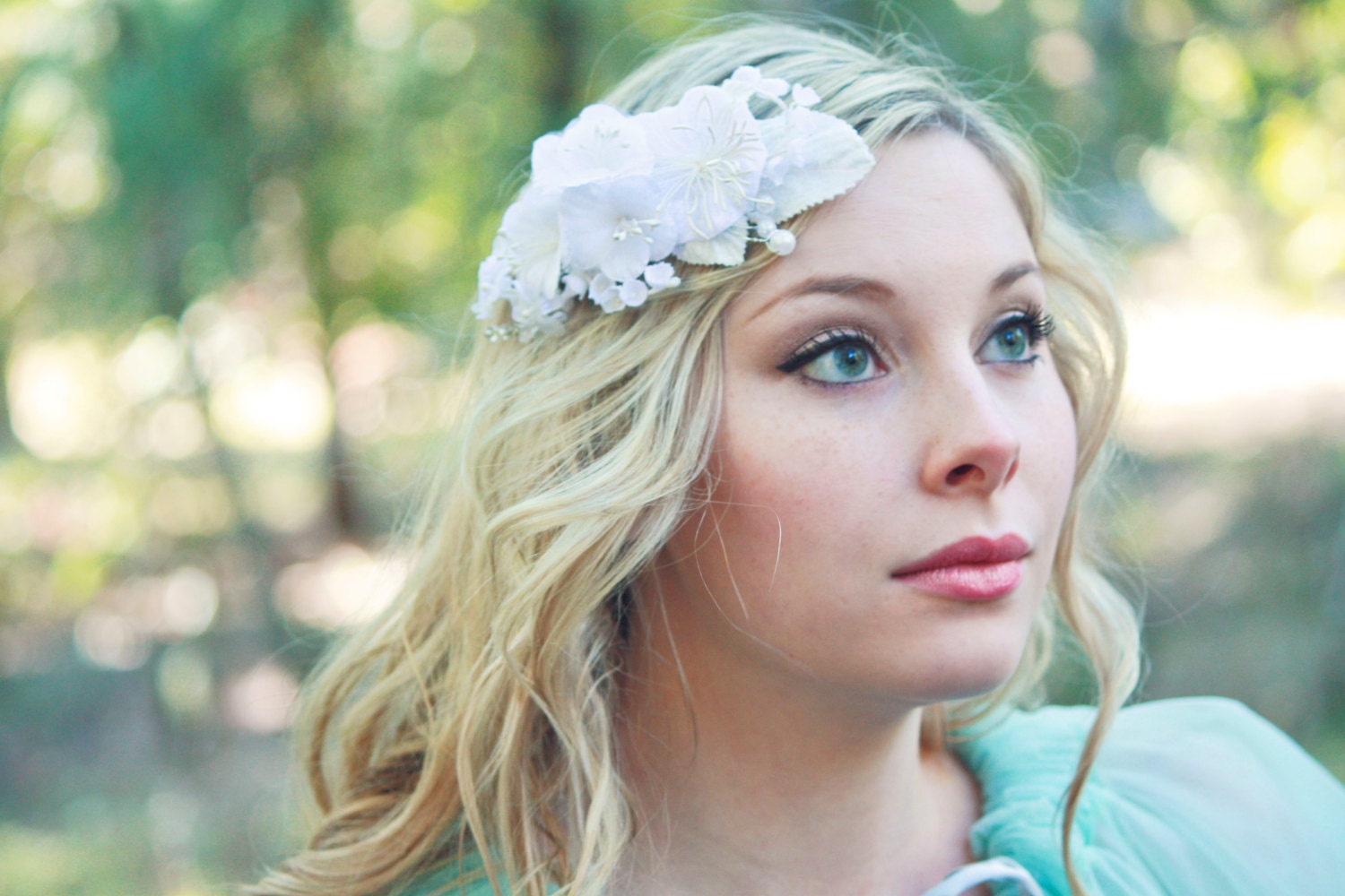 white bridal flower clip, wedding hair accessories, wedding flower clip silk flower hair clip