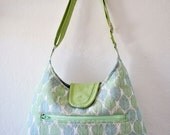 Cross-body Hobo Bag: Green and Blue Leaves Marimekko