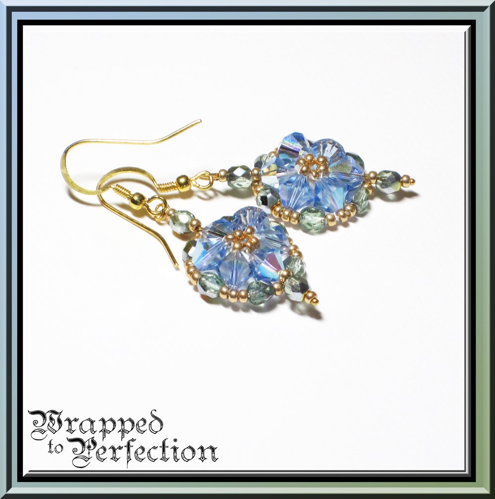 Blue & Green Crystal Earrings / Vintage / Shabby Chic / Downton Abbey / Victorian / Beadwoven / Swarovski Dangle