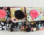 Bridesmaids black clutch, black floral bridesmaids purse, set of 3 wedding clutches