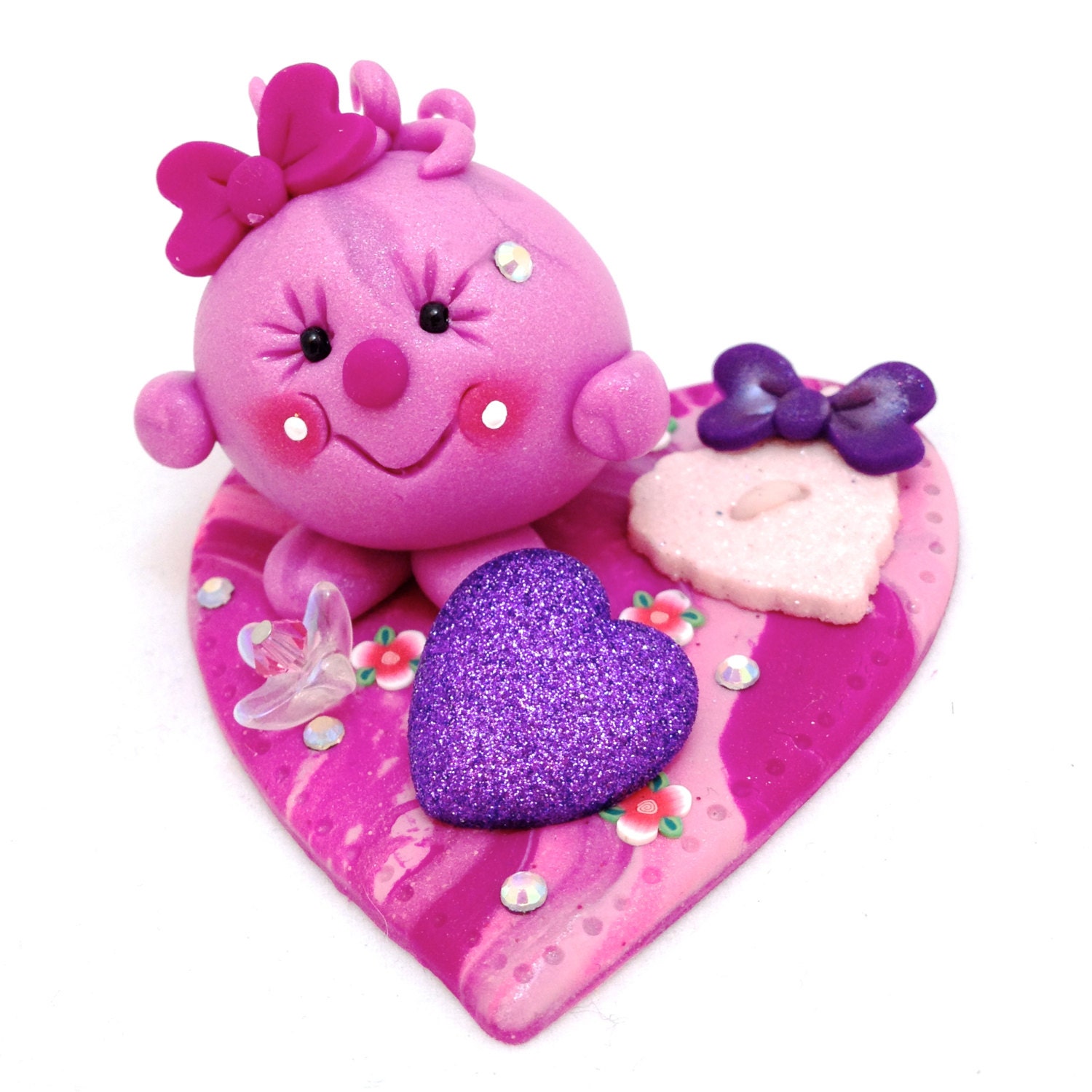Valentine's Day Pink Heart Lolly - Polymer Clay StoryBook Scene Sculpted Figurine