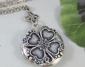 Lucky Charm,Locket,Shamrock,Antique Locket,Silver Locket,Clover,Luck,Irish,Lucky, Shamrock,Love. Handmade jewelry by valleygirldesigns