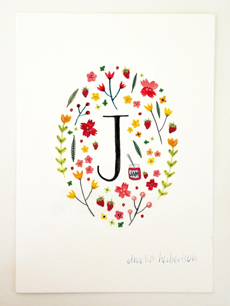 Monogram Letter J floral art print