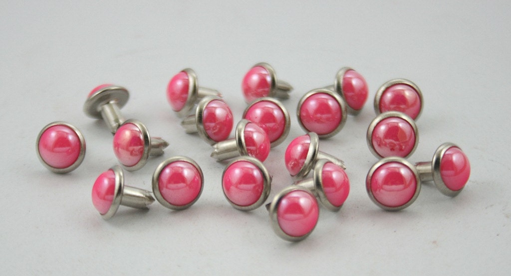 20 Sets Glass Rhinestone Rivets Shocking Pink Pearl Crystal Studs Decorations Findings 8 mm.