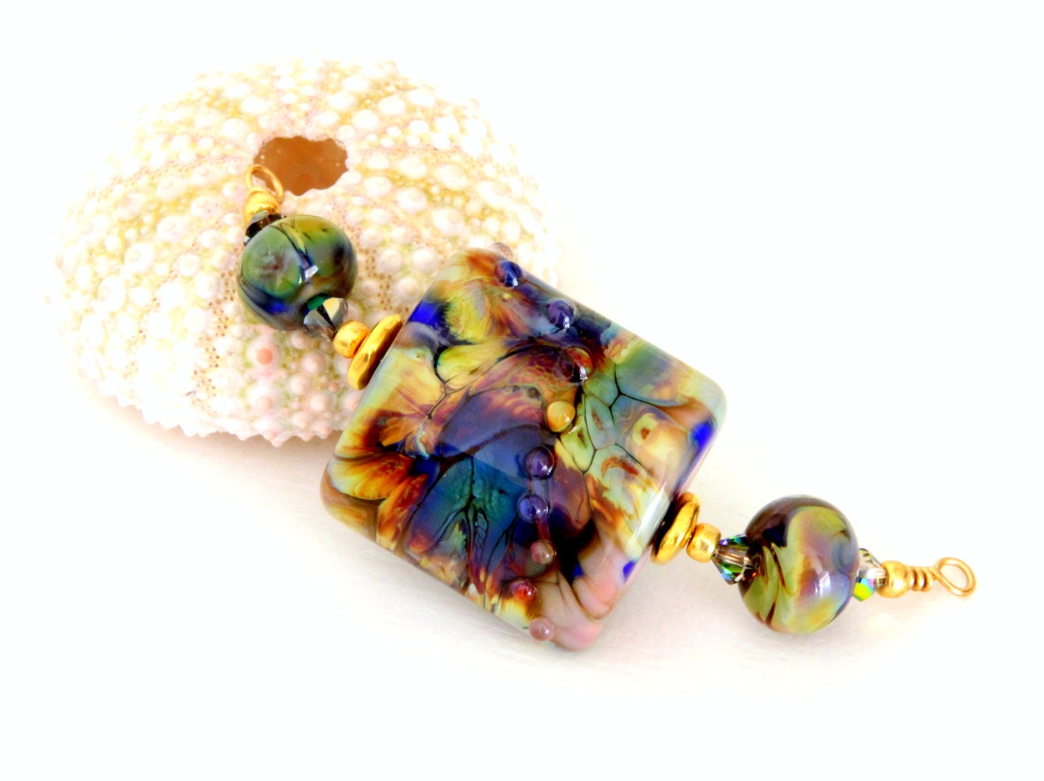 Sage Green Raku Glass Bead Pendant. Glass Bead Pendant Necklace. Moss Green Raku Bead Set. Lampwork Bead Jewelry.