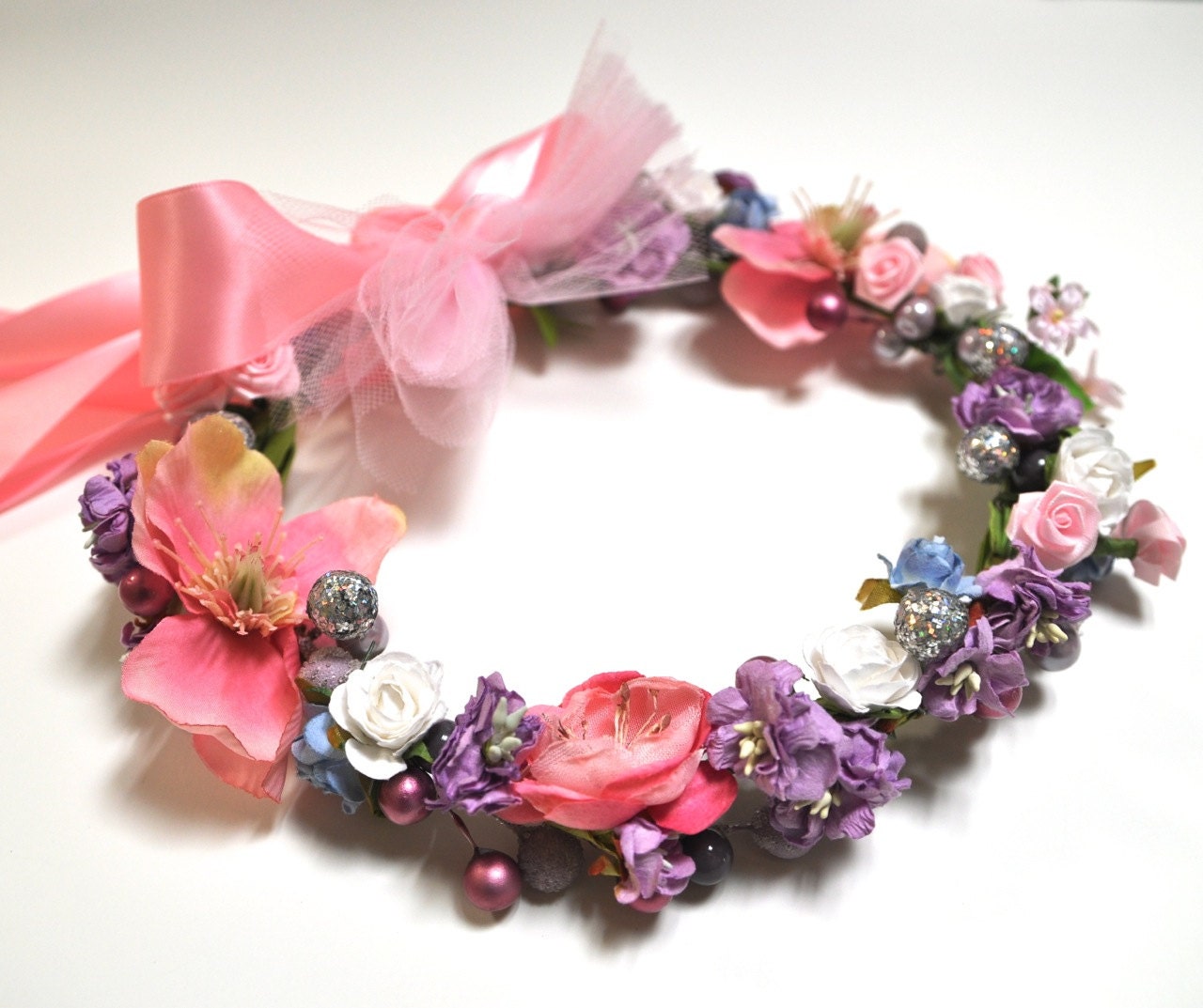 Multi color pastel floral wreath for Flower Girls, birthdays, fairies and ballerinas. Photo prop.