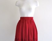 SALE Vintage Red Ruffle Mini Skirt // s - m