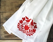 Red Scandinavian Print Kitchen Towel Hostess Housewarming Wedding Gift