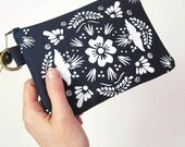 Mexican Tile Changepurse White on Navy Blue Recycled Fabric Bridesmaid Gifts