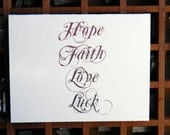 Hope Faith Love Luck Notecard (Set of 6 cards)