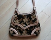 60s Carpet Handbag / Modern Leather & Chenille Purse / Mad Men Pocket Book /