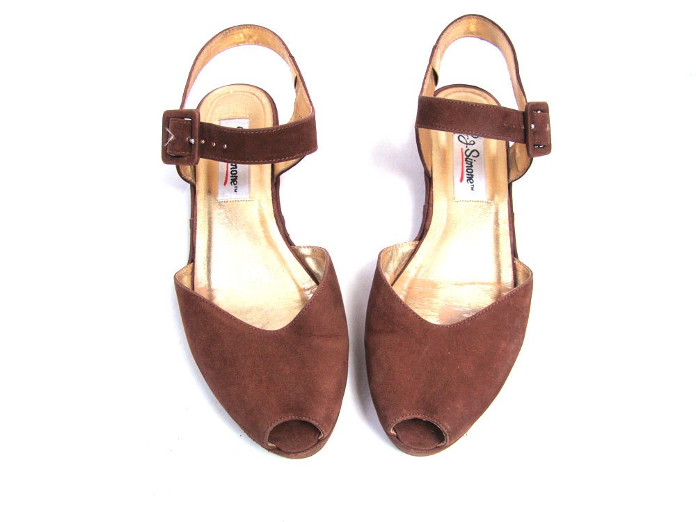 Vintage Sienna Brown Nubuck Leather Flats Size 7