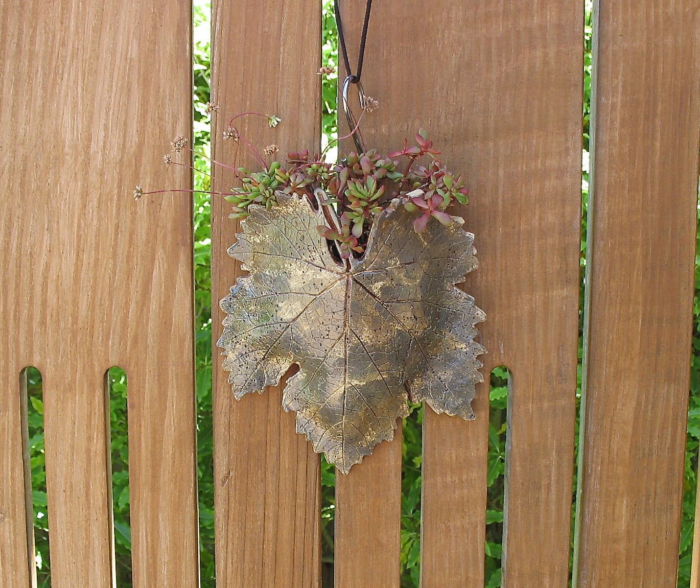 Medium Clay Leaf Wall Pocket - Made with a Real Grape Leaf - Flower Holder or Dried Arrangement