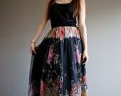 70s Maxi DONALD BROOKS Designer Floral Jersey Gown Flowy Dress (xs-s)