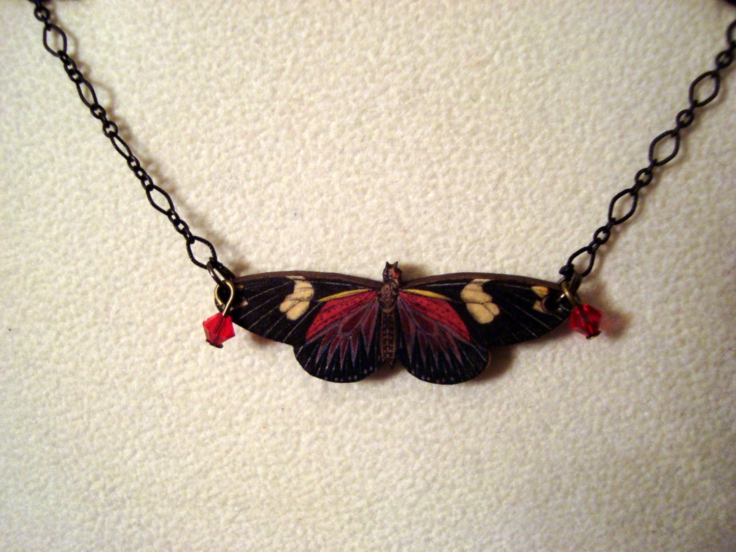 Dainty Black and Red Butterfly on Black Chain