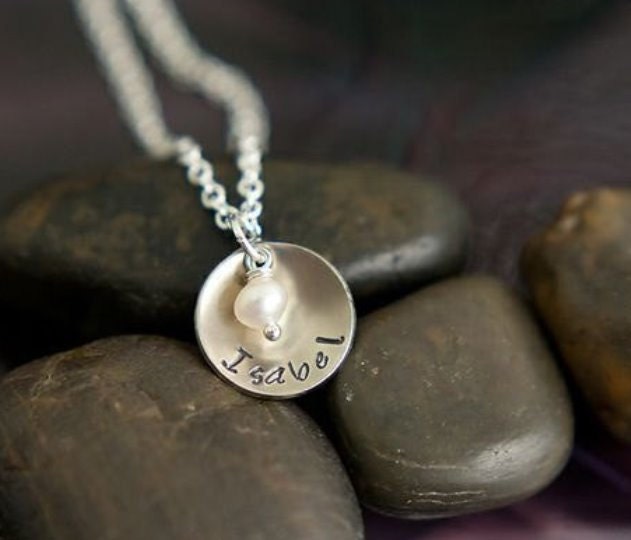 Spring SALE - Bridesmaid Necklaces - Wedding Pearl in Simple Cupped Silver Disc