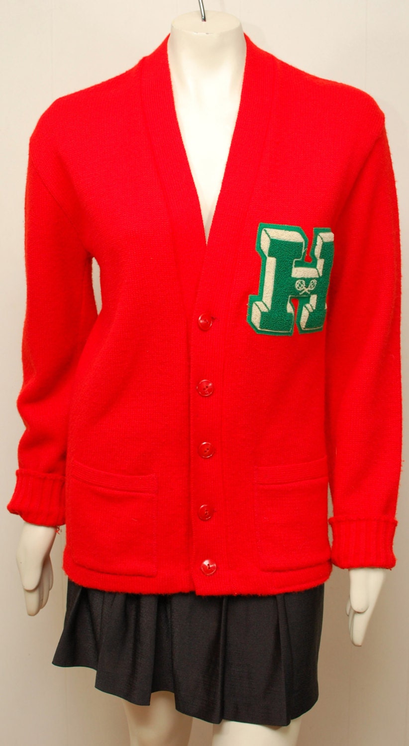Vintage Red Letterman Varsity Cardigan Sweater