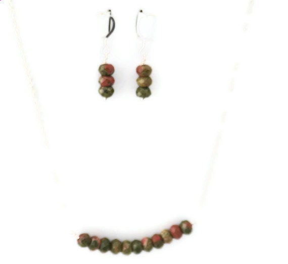 Sterling Silver and Unakite Necklace and Earrings Jewelry Set
