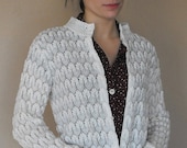 Vintage White Cardigan Sweater Carol Brent Sheer M L