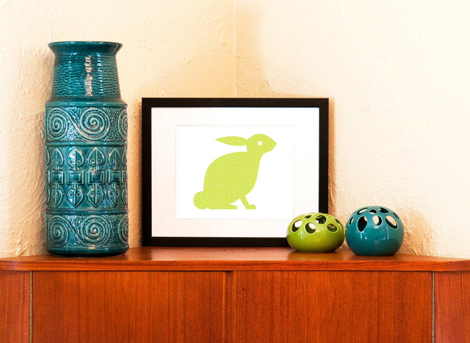 Mod Bunny Art Print in Green, Pink, or Aqua Blue - Nursery Wall Decor (Free Shipping in US)