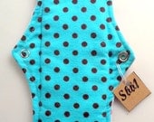 Reusable Cloth Menstrual Pad in Turquoise and White Polka Dot Cotton Flannel Fabric