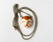 Lord James - English moustache man necklace- Old fashioned French gentleman face wearable art  by Sweet Bestiary