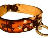 Circus Dog Collar Handmade Leather Screenprinted w Carousel Animals and Polka Dots