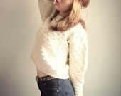 BOHEMIAN cropped sweater 70's hippie thick knit loose fit pullover in cream size s - m