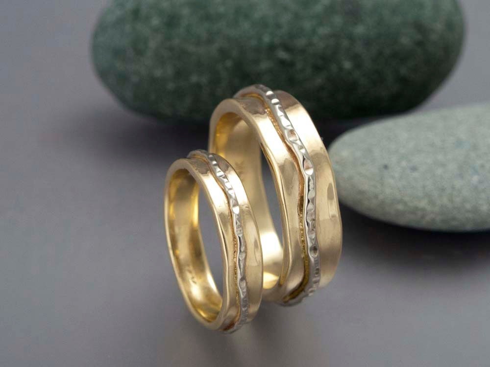 Gold River Wedding Band Set - Love is a River Rings in Solid 14k Gold