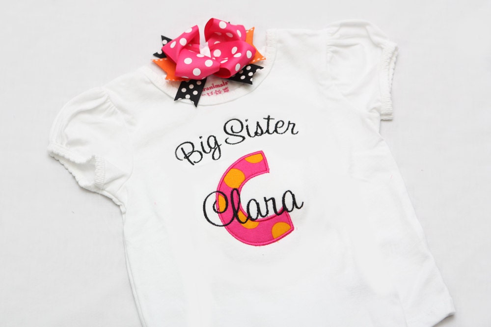 Big Sister Shirt - Personalized Initial Big/Middle/Little Sis Shirt or Onsie and Hairbow