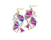 Ombre Triangle Leather Earrings Neon Faceted Geometric Jewelry