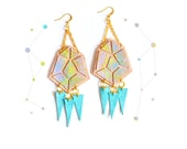 Diamond Hexagon Leather Earrings Glitter Lavender and Yellow Ombre, Geometric Jewelry
