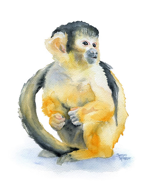 Monkey Watercolor Painting Giclee Print 8 x 10 by SusanWindsor