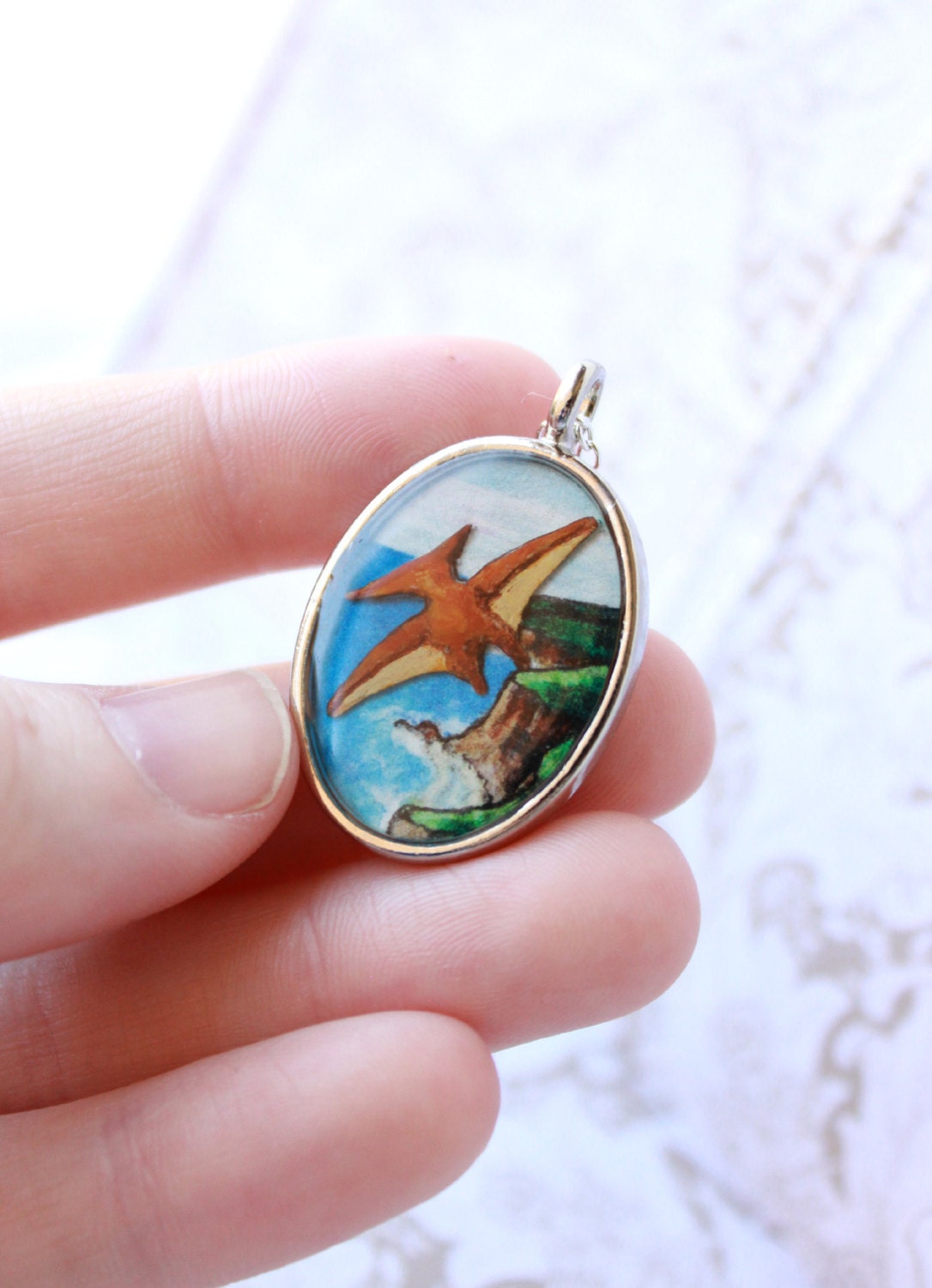 Le Assertive Pterodactyl dinosaur necklace, jurassic jewelry, pterodactyl necklace, Flora and Fauna