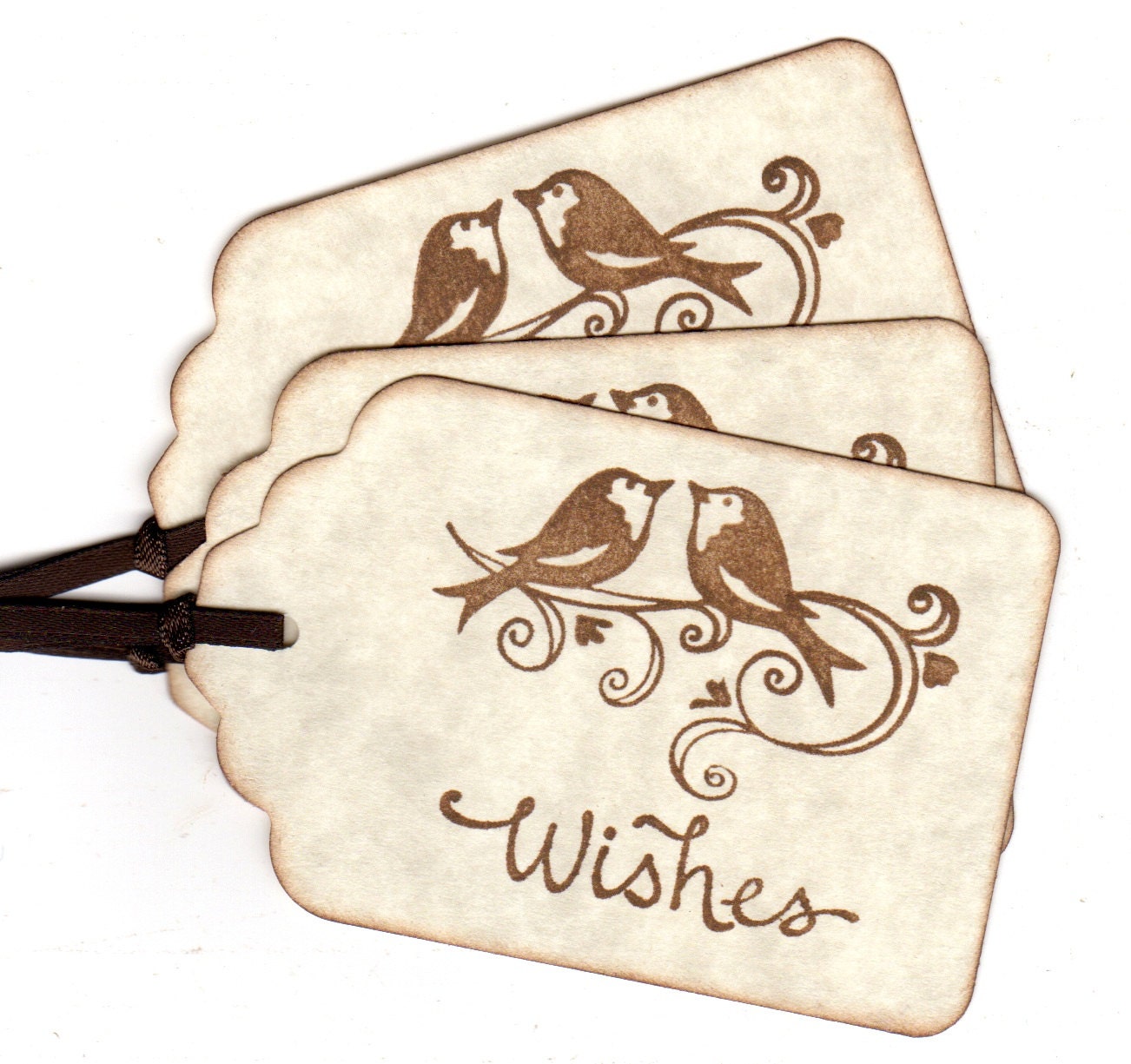 50 Wedding Wish Tags / Wedding Tags / Favor Tags  Love Birds / Escort Tags / Place Cards / Hang Tags Handmade Vintage For Wishing Tree