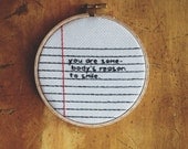 Notebook Lined Paper Cross Stitch Embroidery Wall Hanging 'you are somebody's reason to smile' Hoop