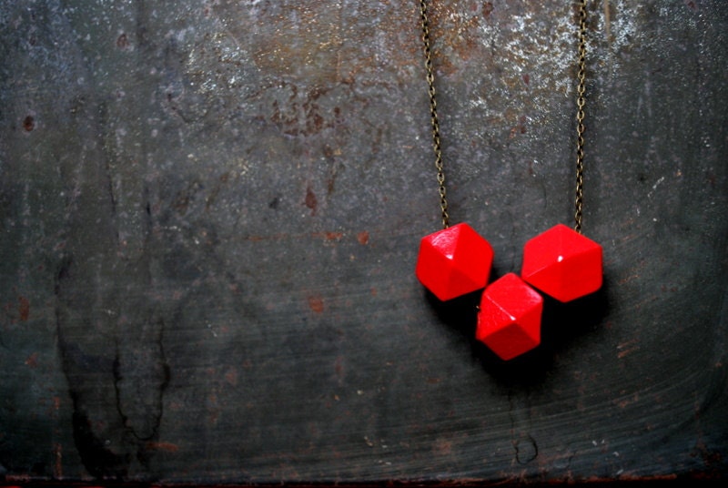 Dark Coral Geometric Wood Necklace - Boho Necklace - Everyday