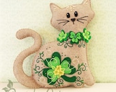 Cat Stuffed Animal Pattern - Felt Plushie Sewing Pattern & Tutorial - Shamrock the St. Patrick's Day Cat - Embroidery Pattern PDF